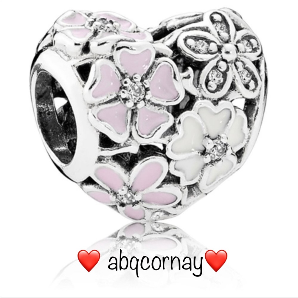 EUC Pandora 791825ENMX Silver Poetic Blooms Heart Flower Charm w/ Enamel & CZ